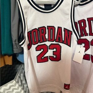 Jordan boys  White and Red Basketball Jersey
